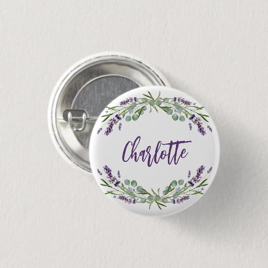 Lavender violet eucalyptus name script button (Vorne & Hinten)