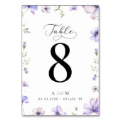 Lavender Violet Floral Script Monogram Wedding Tischnummer (Rückseite)