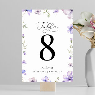 Lavender Violet Floral Script Monogram Wedding Tischnummer