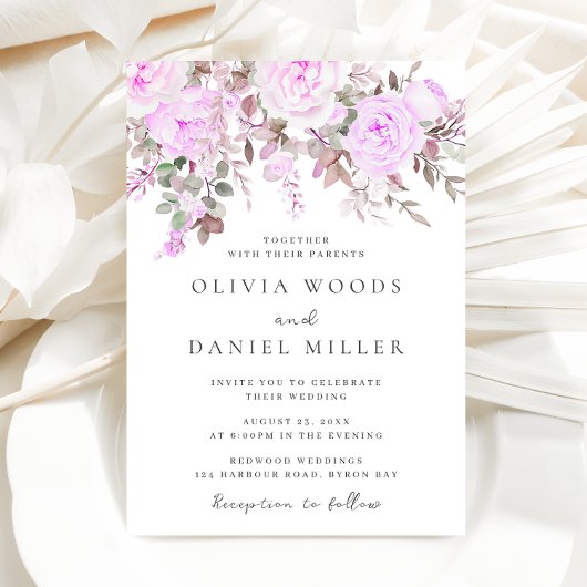 Lavender & Violet Floral Wedding Einladung