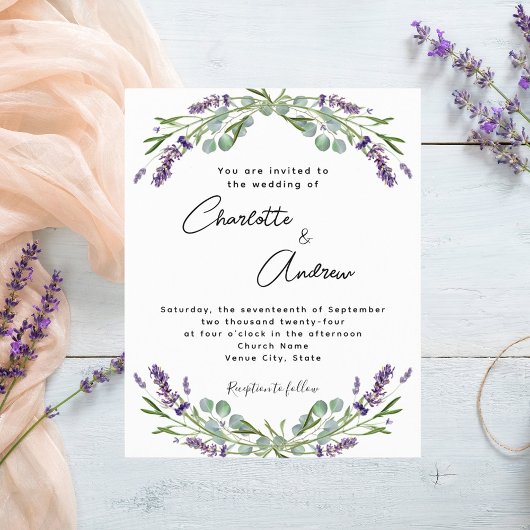 Lavender violet florals Drehbuch Budget Hochzeit