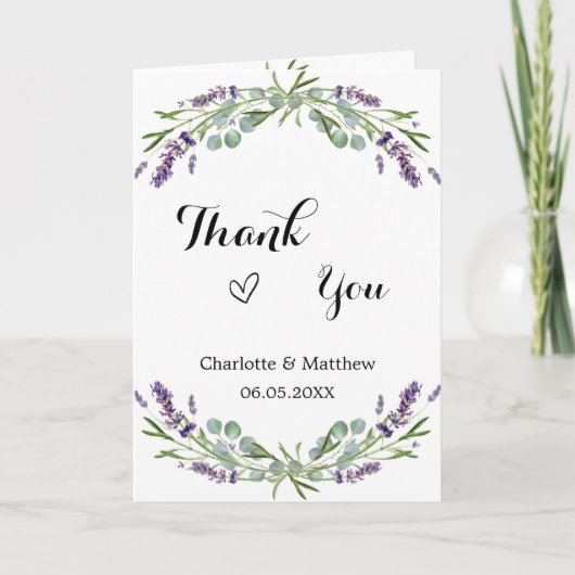 Lavender violet florals Foto Hochzeit danke Karte (Vorderseite)