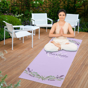 Lavender violet florals name monogram initials yogamatte
