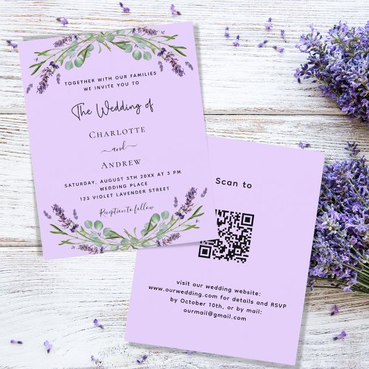 Lavender violet QR-Code Budget Einladung zur Hochz Flyer