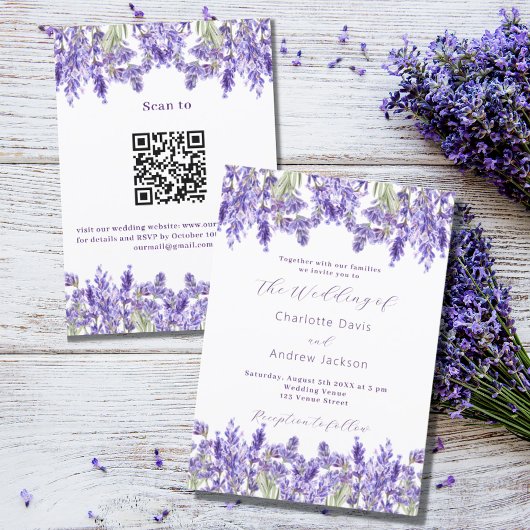 Lavender violet QR UAWG Details Luxushochzeit Einladung