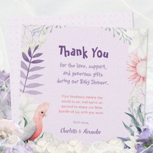 Lavender-Vogel: geschlechtsneutrale Babyparty - Da Dankeskarte