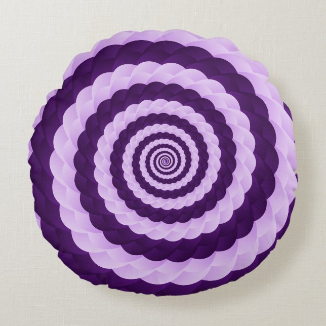 Lavender Vortex Bloom – Hypnotic Purple Spiral Ill Rundes Kissen (Vorderseite)
