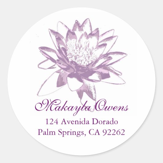 Lavender Water Lily Round-Address-Labels Runder Aufkleber (Vorderseite)