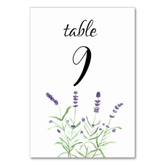 Lavender Watercolor Blütenviolette Blumen Hochzeit Tischnummer (Rückseite)