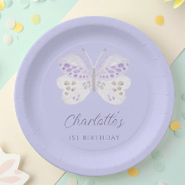 Lavender Watercolor Butterfly 1st Birthday Party Pappteller