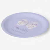 Lavender Watercolor Butterfly 1st Birthday Party Pappteller (Schrägansicht)