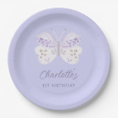 Lavender Watercolor Butterfly 1st Birthday Party Pappteller (Vorderseite)