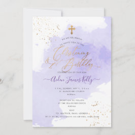 Lavender Watercolor Christening+1. Geburtstag Invi Einladung