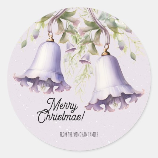Lavender Watercolor Christmas Bell Runder Aufkleber (Vorderseite)