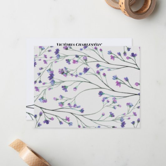 Lavender Watercolor Custom Personal Stationery Mitteilungskarte (Vorderseite/Rückseite Beispiel)
