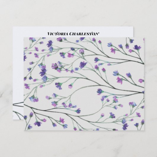 Lavender Watercolor Custom Personal Stationery Mitteilungskarte (Vorne/Hinten)
