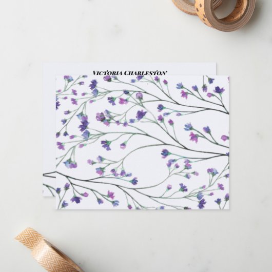 Lavender Watercolor Custom Personal Stationery Mitteilungskarte (Vorderseite/Rückseite Beispiel)
