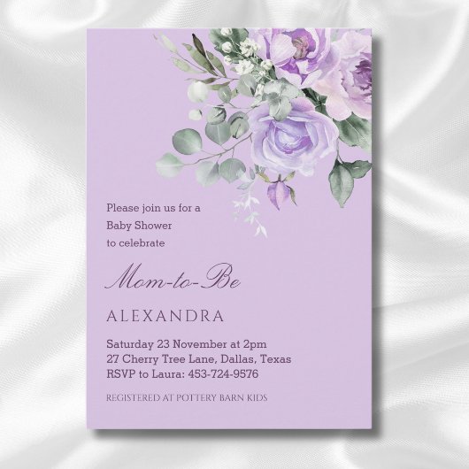 Lavender Watercolor Floral Baby Dusche Einladung
