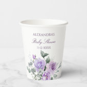 Lavender Watercolor Floral Baby Dusche Pappbecher (Rückseite)