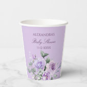 Lavender Watercolor Floral Baby Dusche Pappbecher (Rückseite)