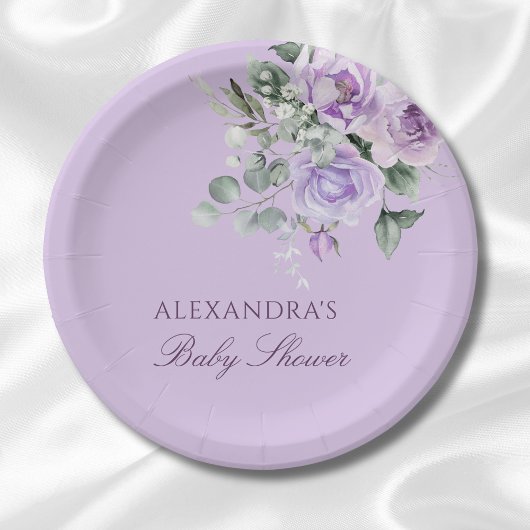 Lavender Watercolor Floral Baby Dusche Pappteller