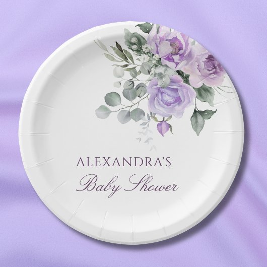 Lavender Watercolor Floral Baby Dusche Pappteller