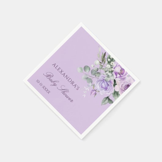 Lavender Watercolor Floral Baby Dusche Serviette (Ecke)
