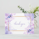 Lavender Watercolor Floral Danke Note Card (Stehend Vorderseite)