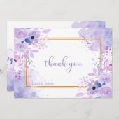 Lavender Watercolor Floral Danke Note Card (Vorne/Hinten)