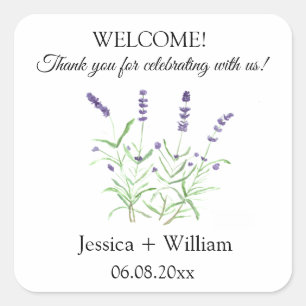 Lavender Watercolor Floral Moderne Hochzeit Quadratischer Aufkleber