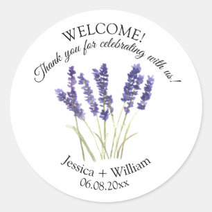 Lavender Watercolor Floral Moderne Hochzeit Runder Aufkleber