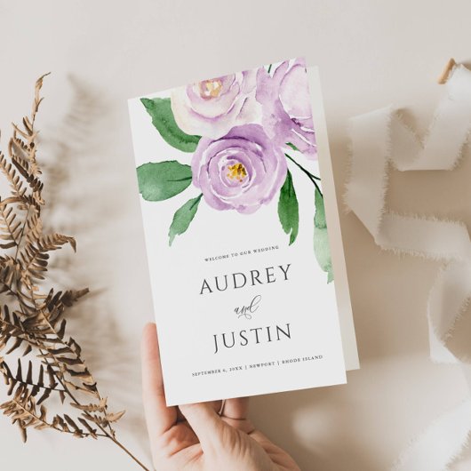 Lavender Watercolor Floral Wedding Paper Program Flyer