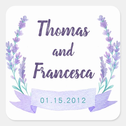 Lavender Watercolor Floral Wedding Sticker (Vorderseite)