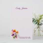 Lavender Watercolor Flowers Custom Stationery Briefpapier (Stehend Vorderseite)