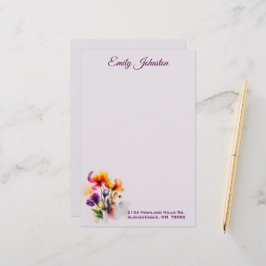 Lavender Watercolor Flowers Custom Stationery Briefpapier