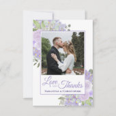 Lavender Watercolor Foto & Note Wedding Dankeskarte (Vorderseite)