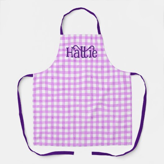 Lavender Watercolor Gingham Personalisierte Schürz Schürze (Vorderseite)