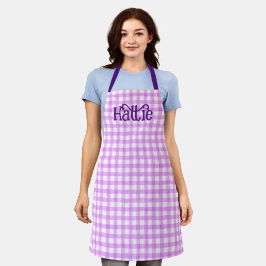 Lavender Watercolor Gingham Personalisierte Schürz Schürze (Getragen)