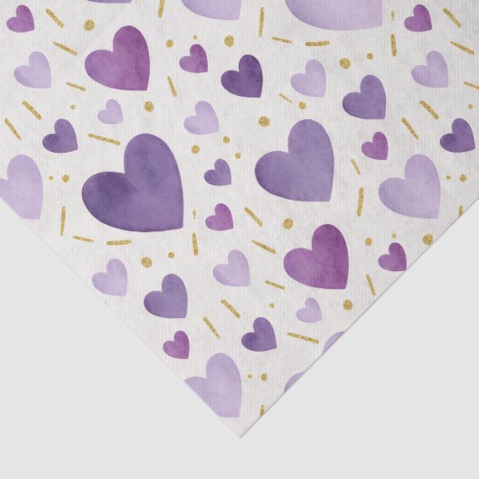 Lavender Watercolor Hearts with Gold Sparkle Seidenpapier (Ausschnitt)