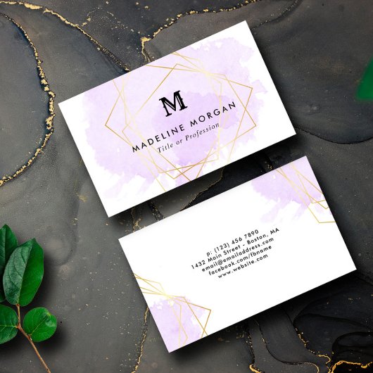 Lavender Watercolor-Imitate - Geometrische Monogra Visitenkarte