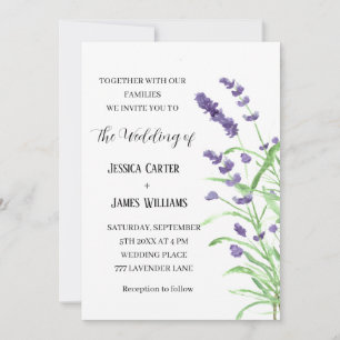 Lavender Watercolor Rustikale Elegante Hochzeit Einladung
