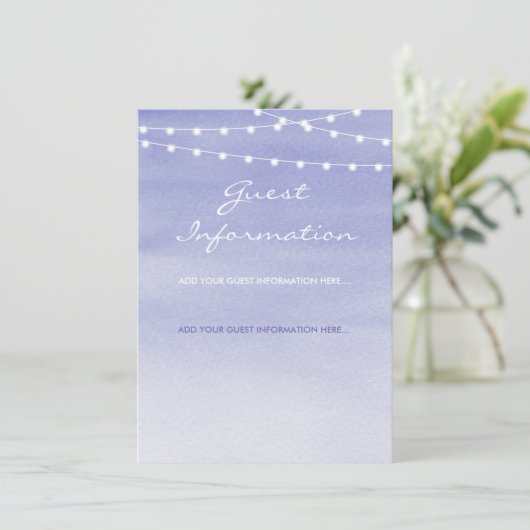 Lavender Watercolor Stringlights Gästebuchsinforma Begleitkarte (Stehend Vorderseite)