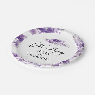 Lavender Watercolor Wedding Elegant Personalisiert Pappteller