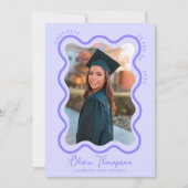 Lavender Wavy Foto Frame Abschluss Einladung (Vorderseite)