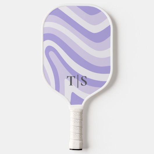 Lavender Wavy Stripe Monogram Pretty Pickleball Schläger (Rückseite)