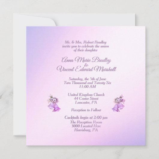 Lavender Wedding Bells Einladung (Vorderseite)