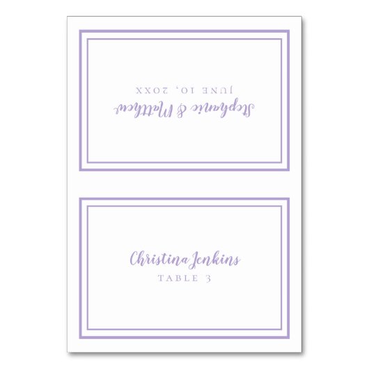 Lavender Wedding Custom Guest Place Card Tischnummer (Vorderseite)