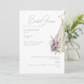 Lavender Wedding Dress Bridal Dusche Einladung (Stehend Vorderseite)
