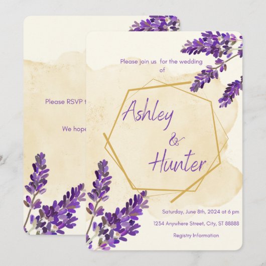 Lavender Wedding Einladung (Vorne/Hinten)