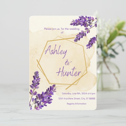 Lavender Wedding Einladung (Stehend Vorderseite)